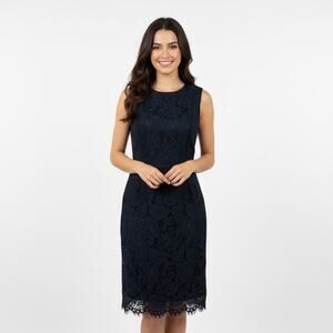 Banana Republic Navy Blue Lace Sheath Midi Dress Work Office Career Elegant 6